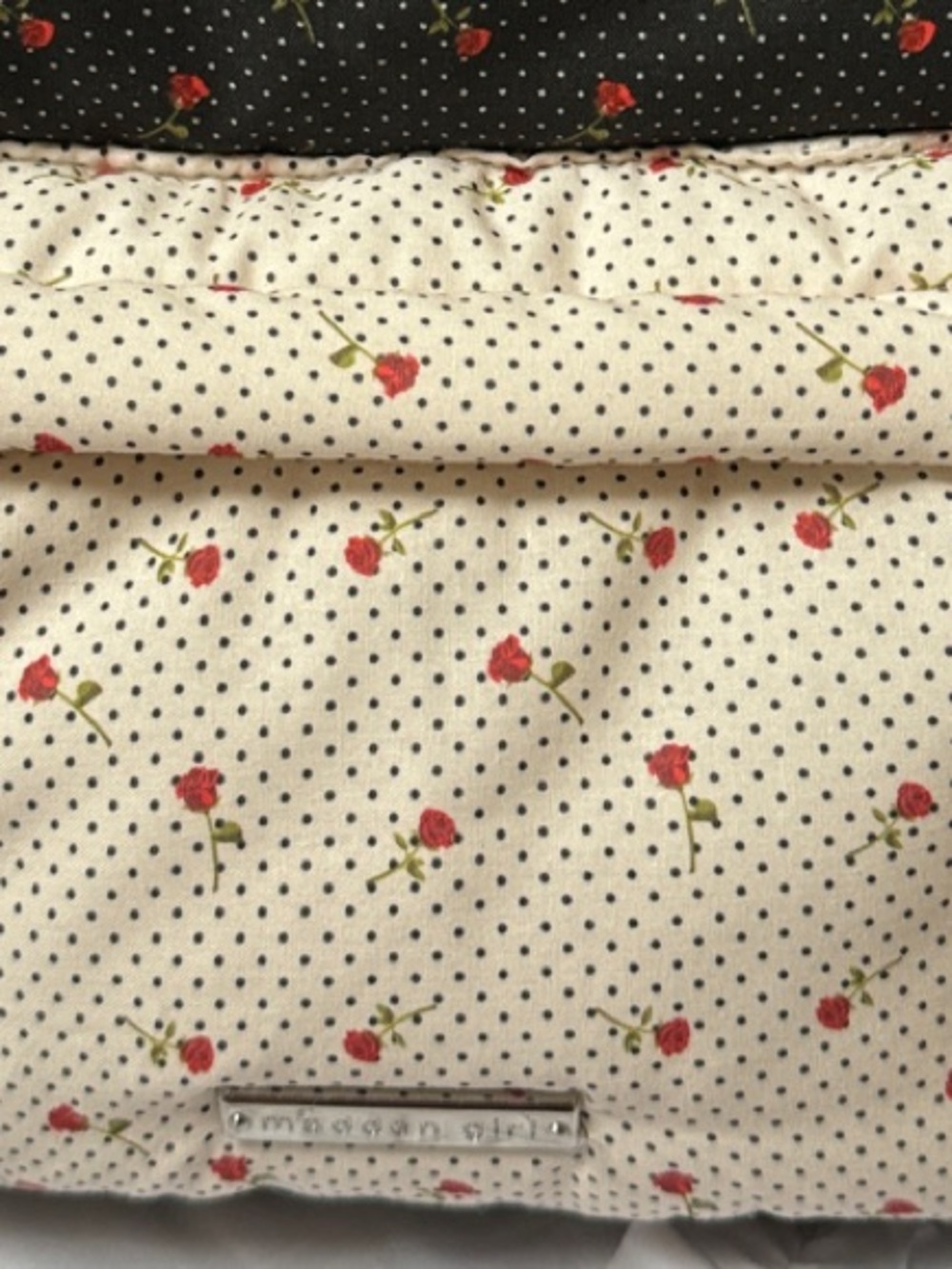 Madden Girl Cream and black Polka Dot Backpack with Red Rose Print